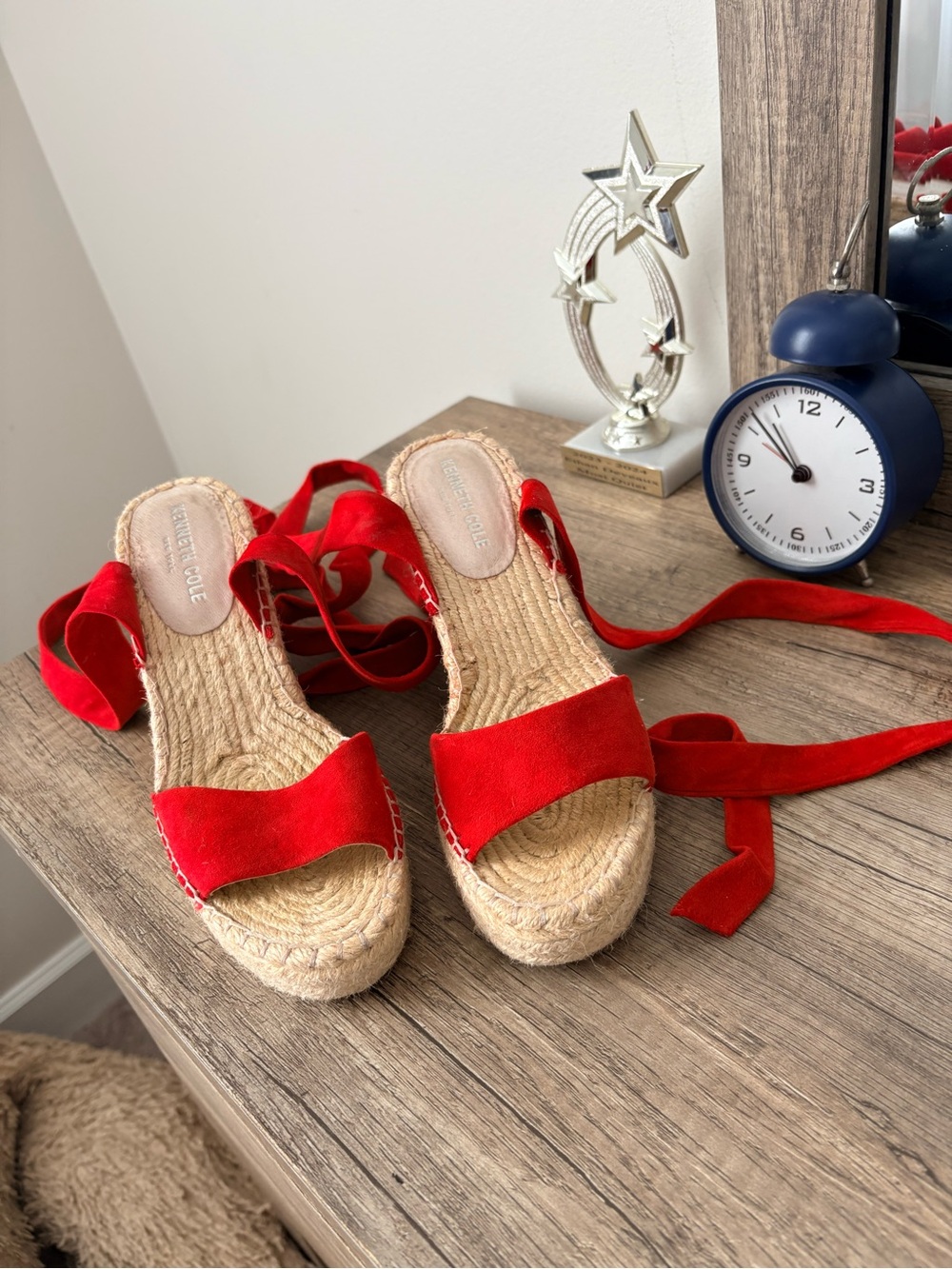 Kenneth Cole Red Espadrille Wedge Sandals with Ankle Wraps